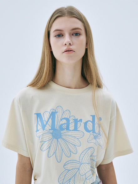 MARDI MERCREDI - SLIM TSHIRT TRIPLE FLOWER (BUTTER ASHBLUE)