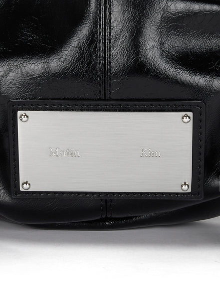 MATIN KIM - HALF SHIRRING RIBBON ROUND BAG (BLACK)