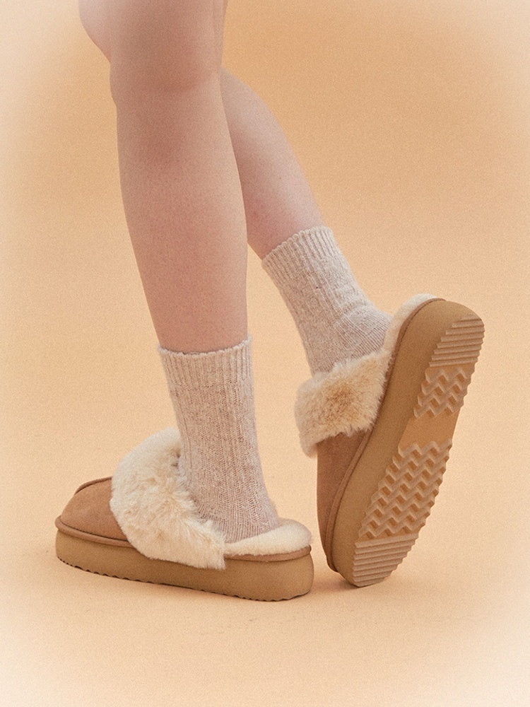 SHOOPEN - SUEDE FLEECE 2WAY PLATFORM SANDAL (5 COLORS)