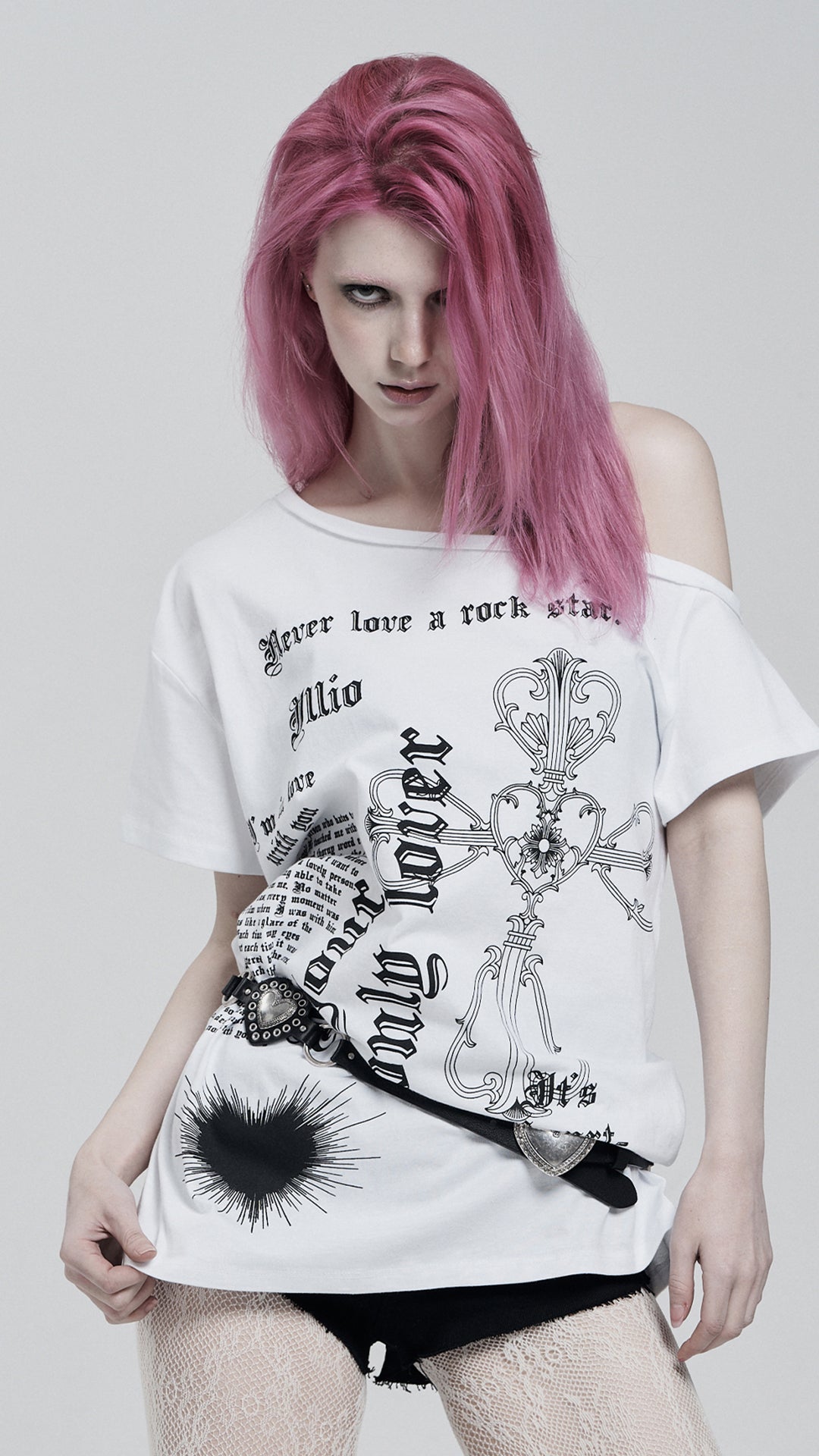 illio - LOVER ONE SHOULDER T-SHIRTS (WHITE)