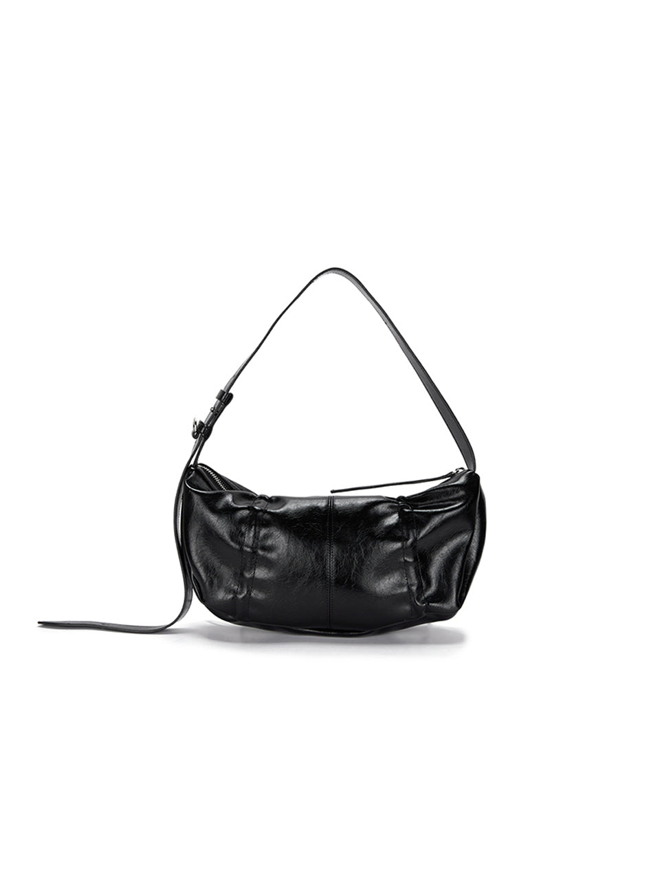 MATIN KIM - HALF SHIRRING RIBBON ROUND BAG (BLACK)