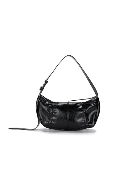 MATIN KIM - HALF SHIRRING RIBBON ROUND BAG (BLACK)