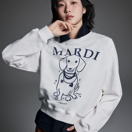 MARDI MERCREDI - SWEATSHIRT RAGLAN SWING THE TAIL DDANJI PEARL NECKLACE (WHITE NAVY)