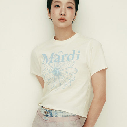 MARDI MERCREDI - SLIM TSHIRT FLOWERMARDI (CREAM ASHBLUE)