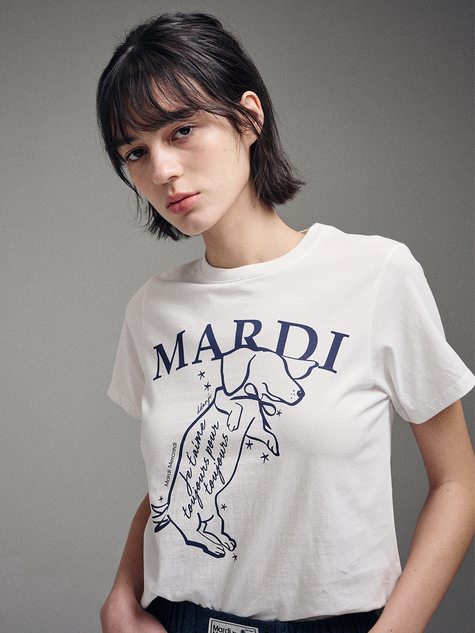 MARDI MERCREDI - SLIM TSHIRT SWING THE TAIL DDANJI (IVORY NAVY)