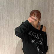 fancy club - one shoulder buckle sweatshirt (black)