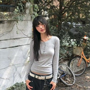 KR BUTTON ROUND NECK TOP (4 COLORS)
