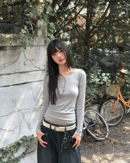 KR BUTTON ROUND NECK TOP (4 COLORS)