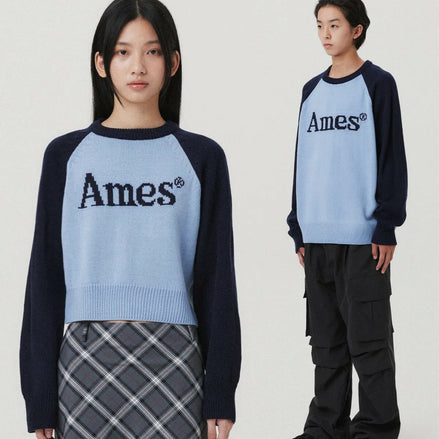 [UNISEX] AMES - BASIC RAGLAN PULLOVER KNIT (BLUE)