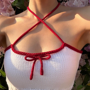 TH KNIT CROP SLEEVELESS (WHITE-RED)