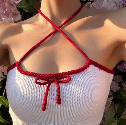 TH KNIT CROP SLEEVELESS (WHITE-RED)