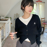 muahmuah - STITCH WOOL KNIT CROP CARDIGAN (BLACK)