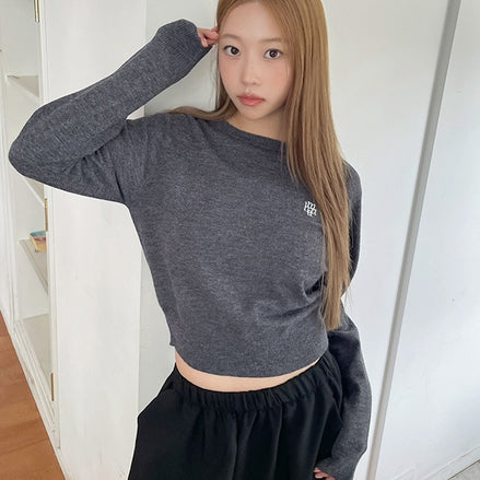 muahmuah - STITCH LOGO BASIC KNIT (CHARCOAL)