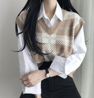 (現貨) 格仔針織背心