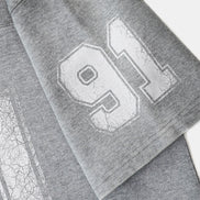 Bad Blood - 91 Crack Print V-Neck T-Shirt (Grey)