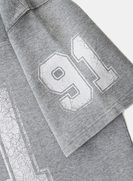 Bad Blood - 91 Crack Print V-Neck T-Shirt (Grey)