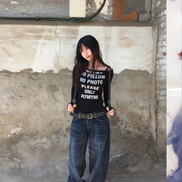 pleasenofollow - kacy lettering long off shoulder top (black)