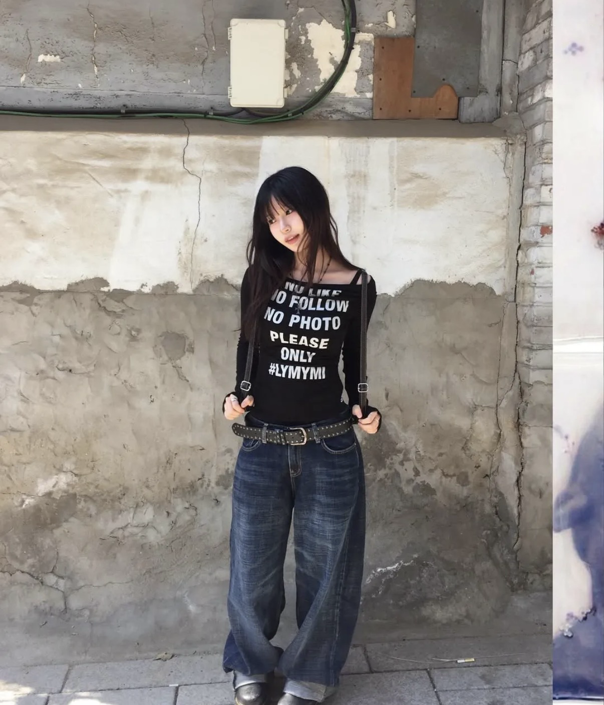 pleasenofollow - kacy lettering long off shoulder top (black)
