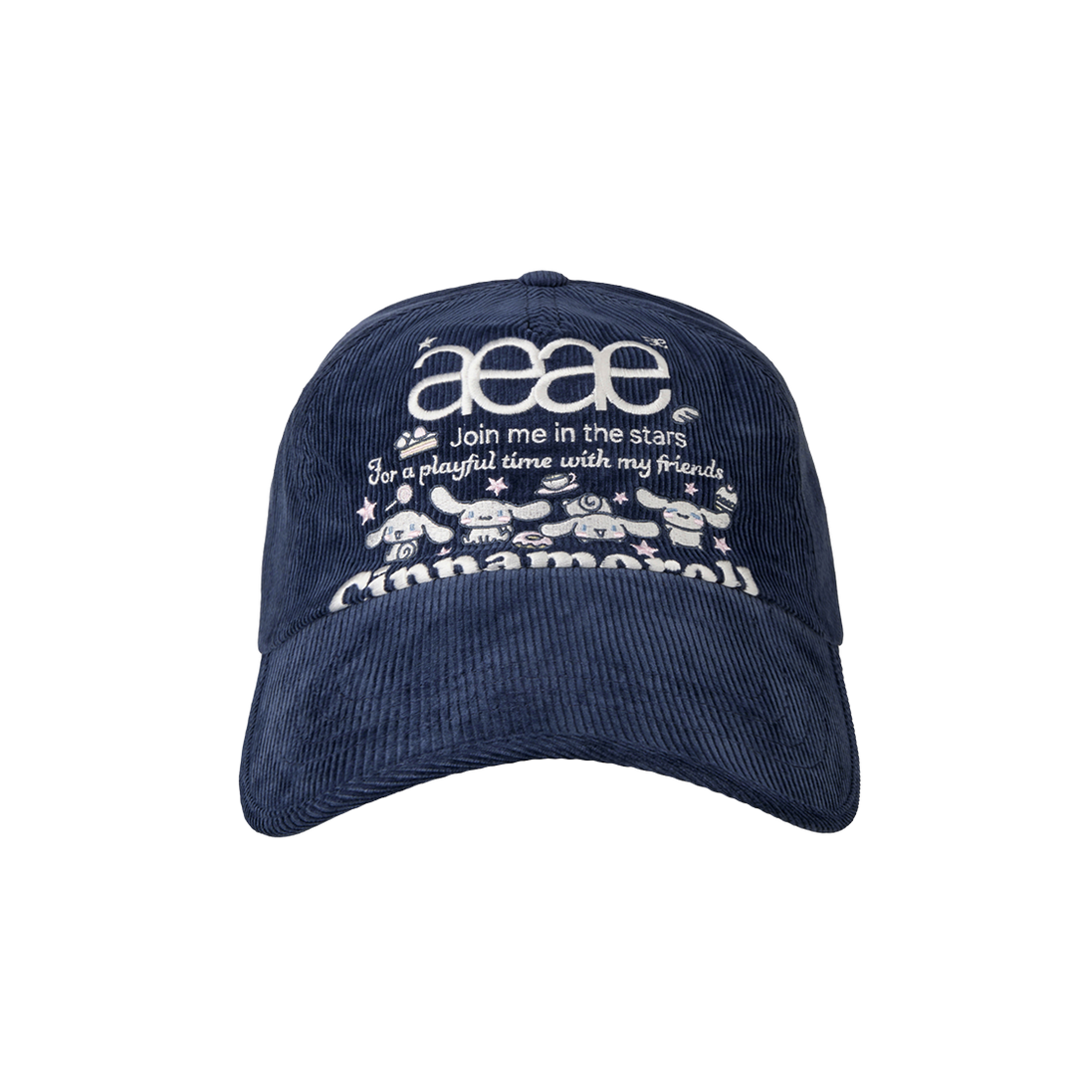 aeae x cinnamoroll - CINNAMOROLL WEB LOGO 5 PANNEL CORDUROY CAP (NAVY)
