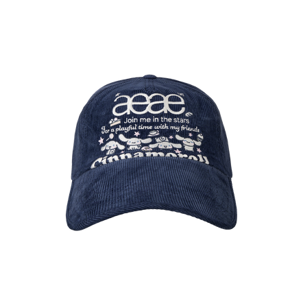 aeae x cinnamoroll - CINNAMOROLL WEB LOGO 5 PANNEL CORDUROY CAP (NAVY)