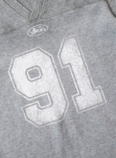 Bad Blood - 91 Crack Print V-Neck T-Shirt (Grey)
