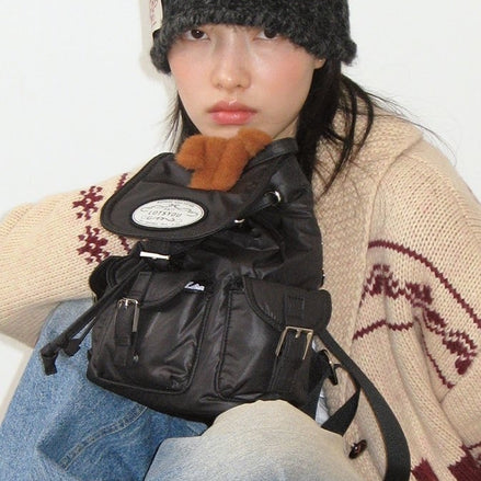 LOTSYOU -NOSTALGIA CHUBBY BACKPACK (BLACK) [JENNIE同款]