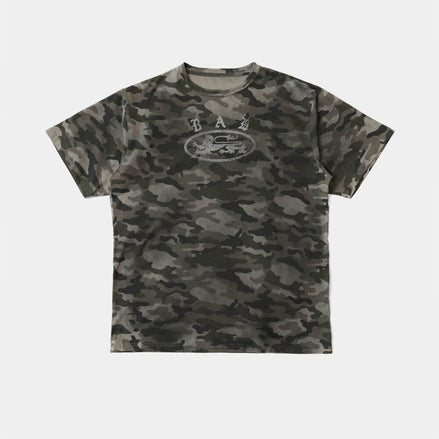 Bad Blood - crack print t-shirt (Green Camo)