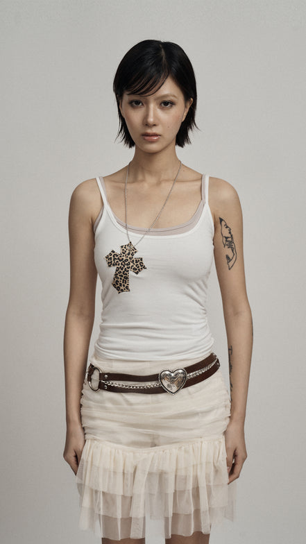 illio - LEOPARD CROSS NECKLACE SLEEVELESS (WHITE)
