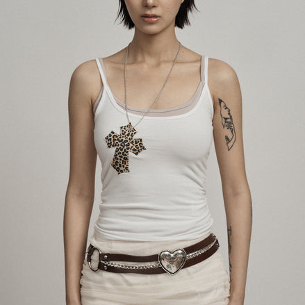 illio - LEOPARD CROSS NECKLACE SLEEVELESS (WHITE)