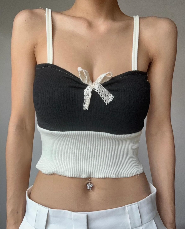 TH RIBBON LACE HALF TOP (BW)
