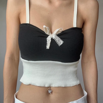 TH RIBBON LACE HALF TOP (BW)