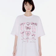 YOUHEE - RIBBON GRAPHIC T-SHIRTS (WHITE) [JOY同款]