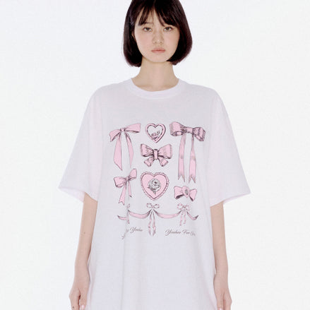YOUHEE - RIBBON GRAPHIC T-SHIRTS (WHITE) [JOY同款]