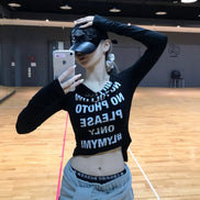 pleasenofollow - kacy lettering long off shoulder top (black)