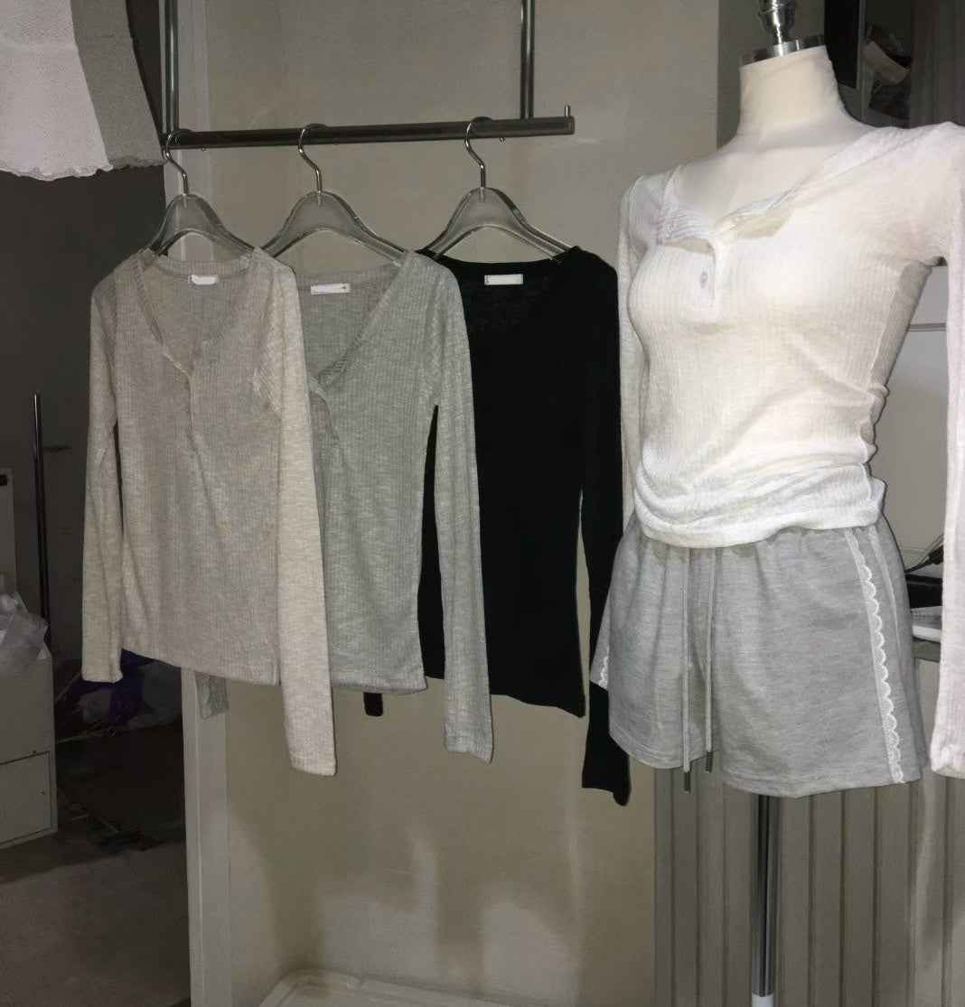 KR BUTTON ROUND NECK TOP (4 COLORS)
