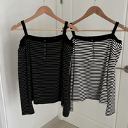 KR STRIPED HALF OFF SHOULDER TOP (2 COLORS)