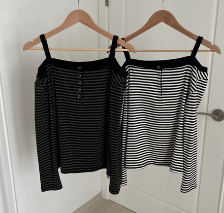 KR STRIPED HALF OFF SHOULDER TOP (2 COLORS)
