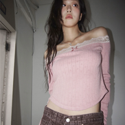 KR RIBBON LACE KNIT OFF SHOULDER TOP (4 COLORS)