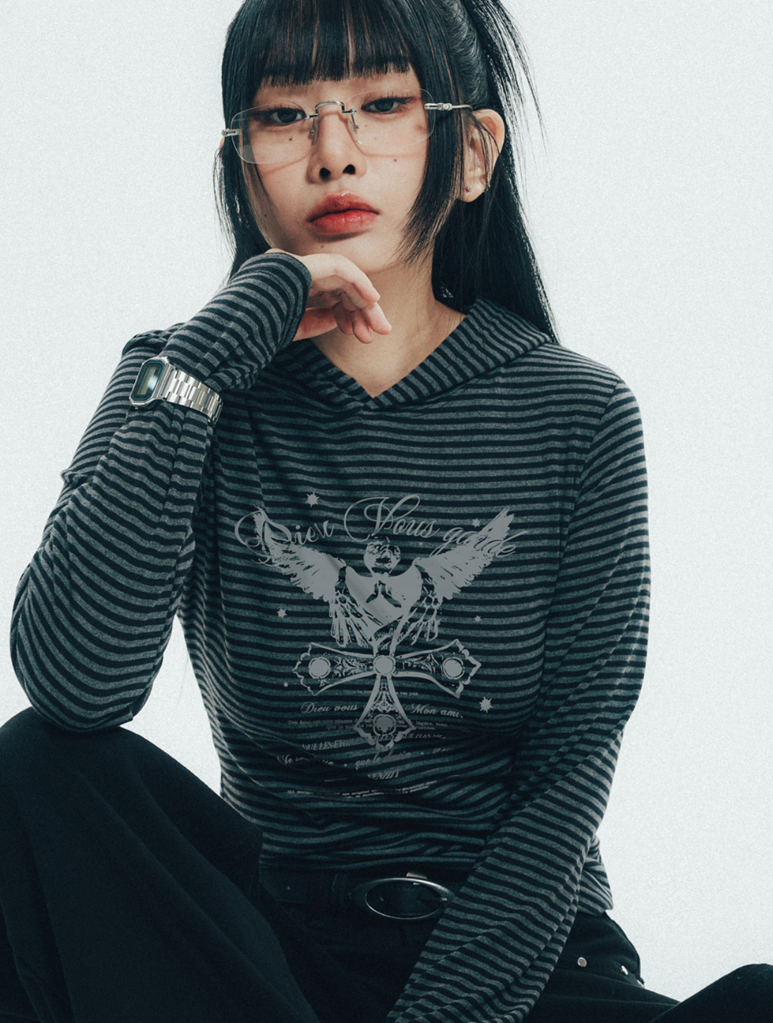 venhit - angel cross stripe hoodie sleeve (3 colors)