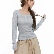KR BUTTON ROUND NECK TOP (4 COLORS)