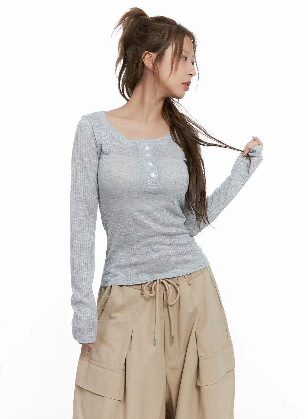 KR BUTTON ROUND NECK TOP (4 COLORS)