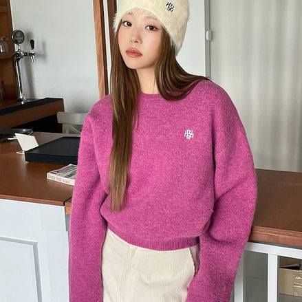 muahmuah - STITCH LOGO ROUND KNIT (PINK)