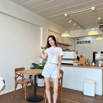 [現貨] TH RIBBON LOVE CROP TEE (WHITE)
