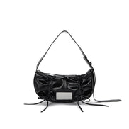 MATIN KIM - HALF SHIRRING RIBBON ROUND BAG (BLACK)