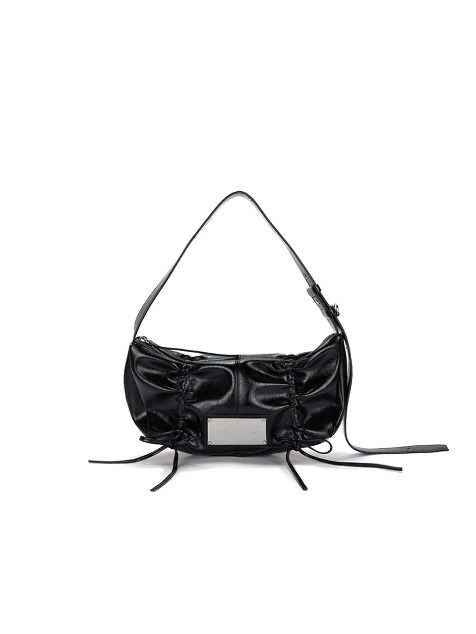 MATIN KIM - HALF SHIRRING RIBBON ROUND BAG (BLACK)