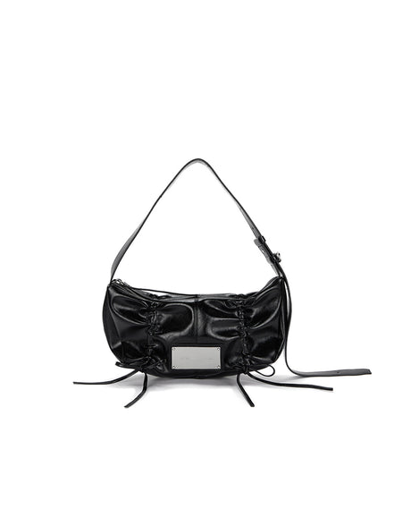 MATIN KIM - HALF SHIRRING RIBBON ROUND BAG (BLACK)