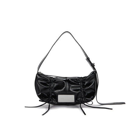 MATIN KIM - HALF SHIRRING RIBBON ROUND BAG (BLACK)