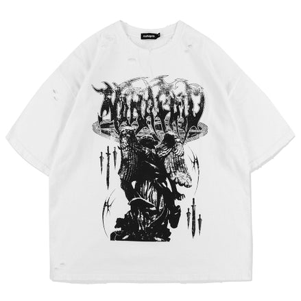 MAHAGRID - GOTH ANGEL DAMAGED TEE (WHITE)
