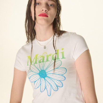 MARDI MERCREDI - CROPPED TSHIRT FLOWERMARDI GRADATION｜WHITE LIME