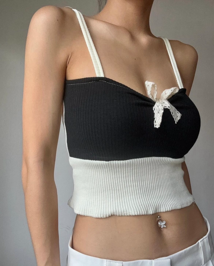 TH RIBBON LACE HALF TOP (BW)